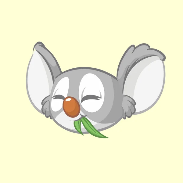 Cartoon koala huvud ikonen. Vektorillustration av söt koala ansikte med blad av eukalyptusträd — Stock vektor