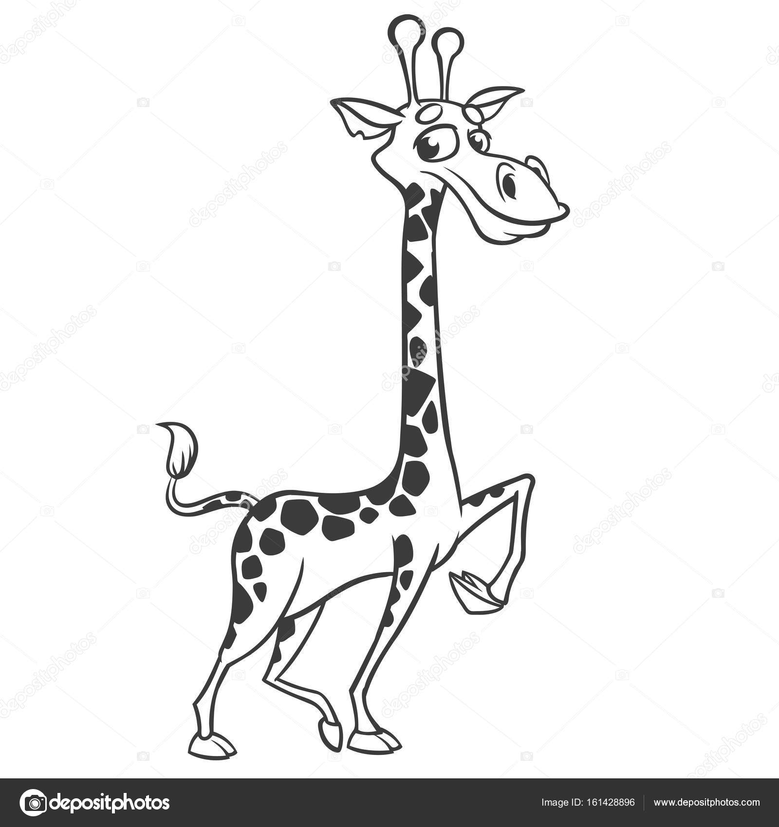 Coloring pages Animals Cartoon of a little cute giraffe stands and smiles Outlined