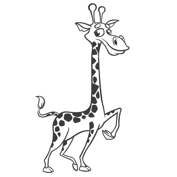 Coloring pages. Animals. Cartoon of a little cute giraffe stands and smiles. Outlined line art. Vector illustration — Stock Vector