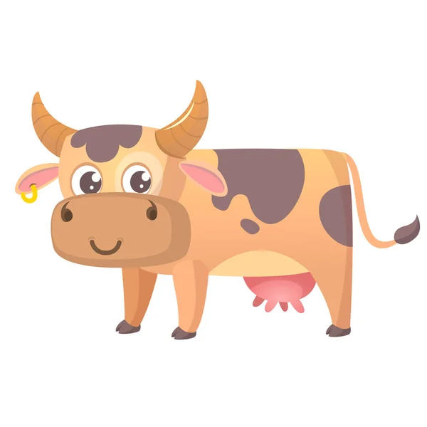 Ilustración vectorial de la vaca de dibujos animados sonriendo. Animales de granja aislados en blanco — Vector de stock