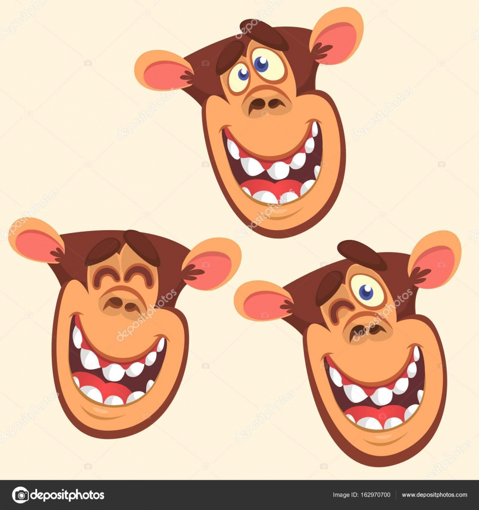 Set of three monkey heads icons. Funny monkeys with different expressions  of emotion. Vector cartoon illustration in flat style isolated on white  Stock Vector Image by © #162970700