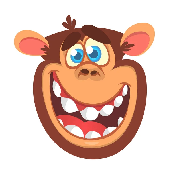 Kreslená opice hlavy ikona. Vektorové ilustrace usmívající se šimpanz charakter, samostatný — Stockový vektor