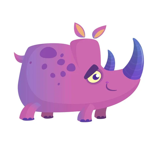 Rhinocéros de dessin animé violet. Caractère vectoriel isolé — Image vectorielle