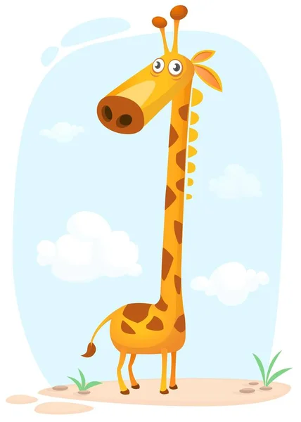Personaje de jirafa de dibujos animados. Ilustración vectorial aislada sobre fondo natural — Vector de stock