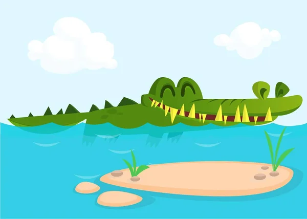 Bonito lagarto crocodilo desenhos animados natação. Ilustração de personagem vetorial para livro infantil . — Vetor de Stock