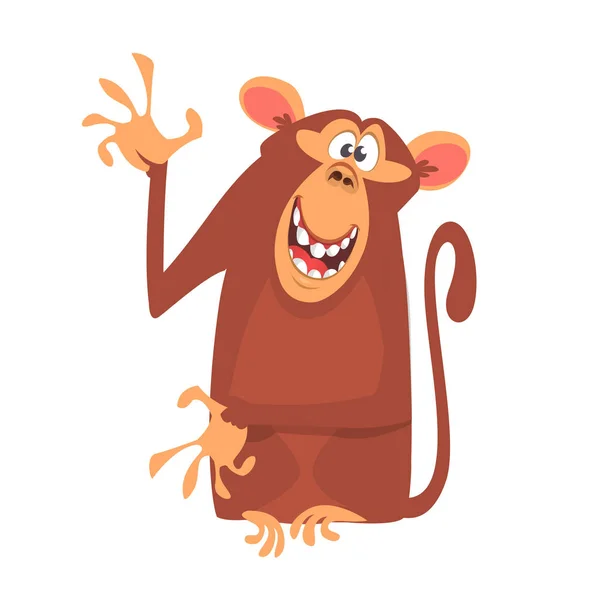 Cute cartoon monkey character icon. Wild animal collection. Chimpanzee mascot waving hand and presenting. Isolated on white background. Flat design. Vector illustration — Stock Vector