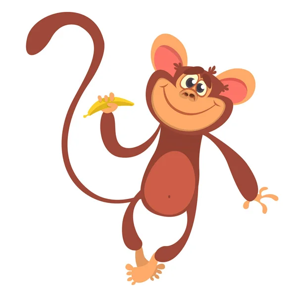 Cute cartoon monkey character icon. Wild animal collection. Chimpanzee mascot waving hand and presenting. Isolated on white background. Flat design. Vector illustration — Stock Vector