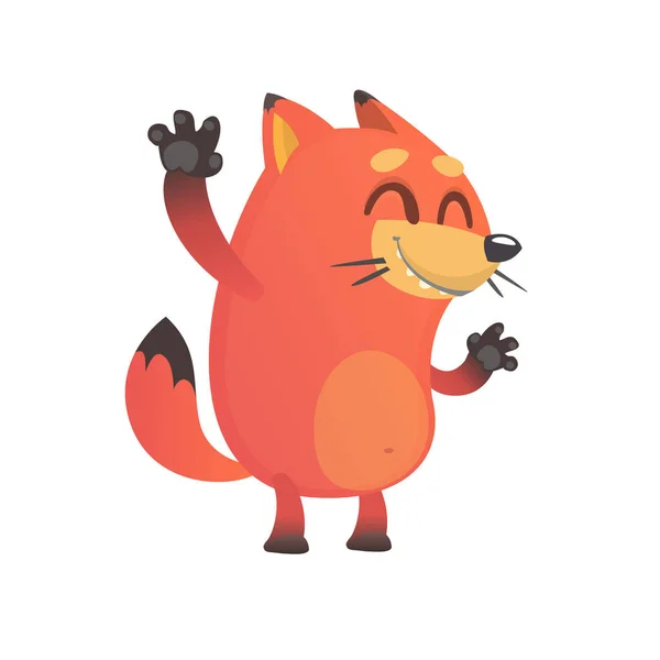 Leuke grappige fox mascotte zwaaien hand en opgewonden. Vectorillustratie van een icoon van de fox geïsoleerd. Stripfiguur voor kinderen boeken. — Stockvector