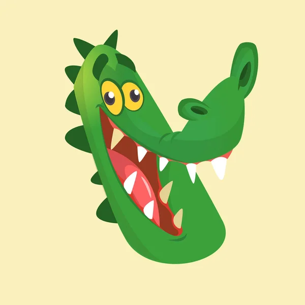 Karikatur Krokodil lächelnde Kopf-Ikone. flache helle Farbe vereinfachte Vektorillustration im lustigen Cartoon-Design — Stockvektor