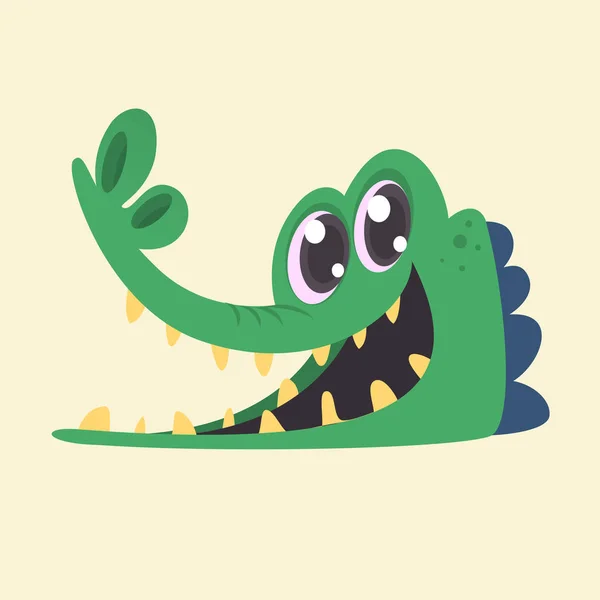 Icône de tête souriante de crocodile de bande dessinée. Illustration vectorielle simplifiée lumineuse plate de couleur dans la conception amusante de style de bande dessinée — Image vectorielle