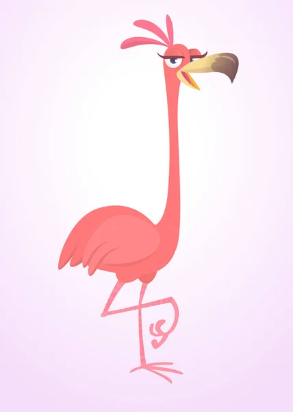 Cartão fresco pássaro flamingo rosa. Ilustração vetorial isolada. Design de cartaz de adesivo —  Vetores de Stock