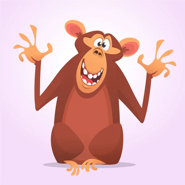 Cool cartoon monkey character icon. Wild animal collection. Chimpanzee mascot waving hand and presenting. Isolated on white background. Flat design. Vector illustration — Stock Vector