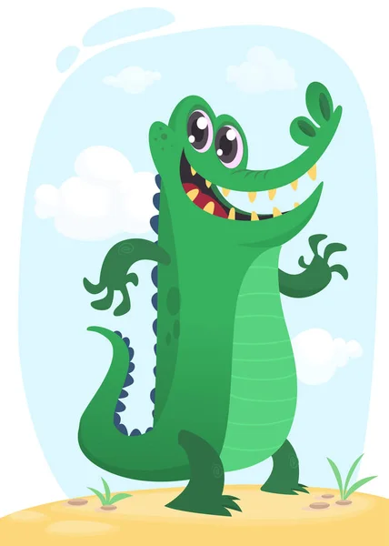 Coole lustige Comicfigur Krokodil. wilde Dschungeltiere sammeln. Babyerziehung. Vereinzelt. einfache Natur Sumpf Hintergrund. Vektorillustration. Designelement für Druck oder Aufkleber — Stockvektor