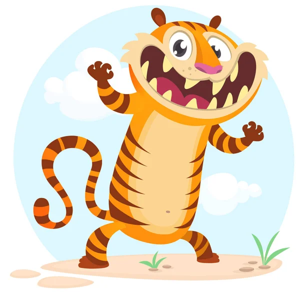 Personagem de tigre de desenhos animados adorável. Coleção de animais selvagens da selva. Educação infantil. Isolado. Elemento de design plano. Ilustração vetorial sobre fundo de natureza simples . — Vetor de Stock