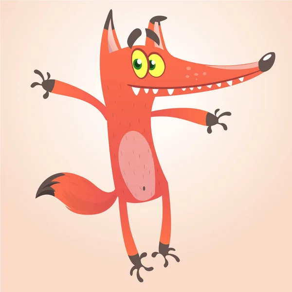 Χαριτωμένο αστείο αλεπού μασκότ διασκεδαστικό και ενθουσιασμένος. Vector εικονογράφηση απομονωμένη. Χαρακτήρα κινουμένων σχεδίων για τα παιδιά βιβλία. — Διανυσματικό Αρχείο