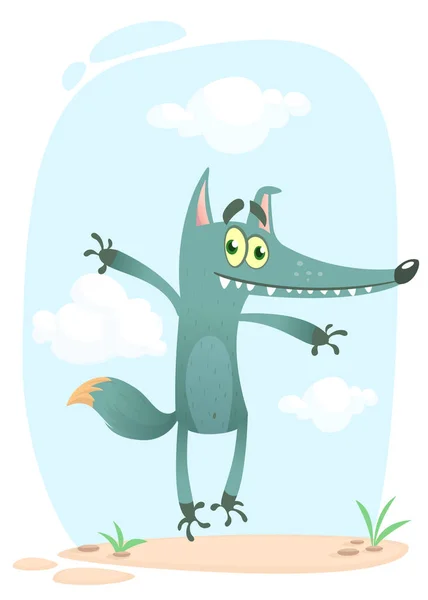 Grappige cartoon-wolf of coyote. Vectorillustratie geïsoleerd op wit. Pictogram ontwerp — Stockvector