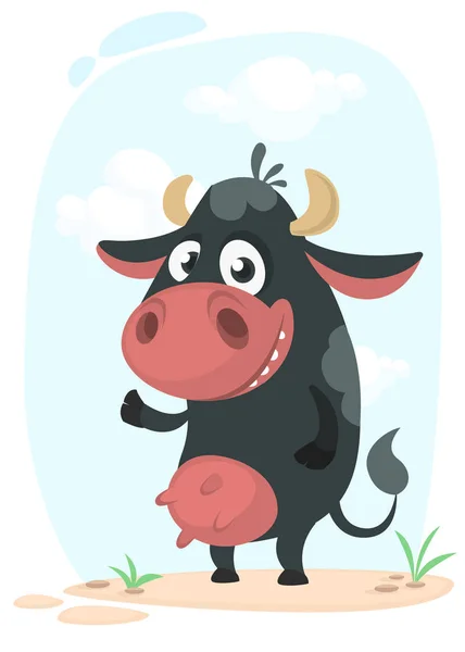Мультфильм милый красивая корова стоит и улыбается. Векторная иллюстрация талисмана иконы коровы, изолированного на белом . — стоковый вектор