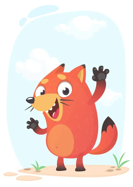 Cute funny fox mascot amusing and excited. Vector illustration isolated. Cartoon character for children books. — Stock Vector