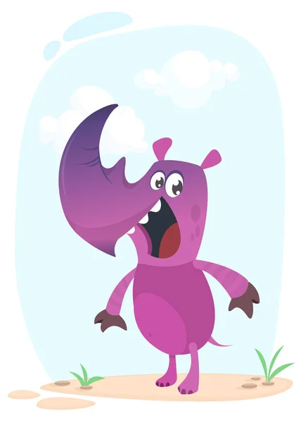 Lindo dibujo animado Rhino. Vector Ilustración mascota — Vector de stock