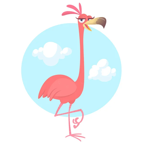 Cool pretty cartoon pink flamingo. Vector illustration isolated. Poster design of sticker — Stock Vector