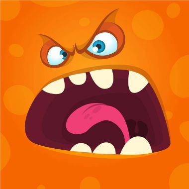 Angry cartoon monster face. Halloween illustration. Prints design for t-shirts clipart