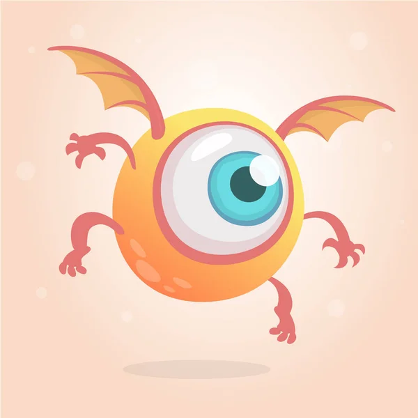 Mignon monstre lumineux ou extraterrestre avec un oeil. Dessin animé drôle doodle volants cyclopes souriant.Illustration vectorielle jaune isolé sur fond blanc. Caractère Halloween — Image vectorielle