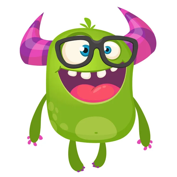 Zielony potwór kreskówka nerd w okularach. Wektor ilustracja na białym tle — Wektor stockowy