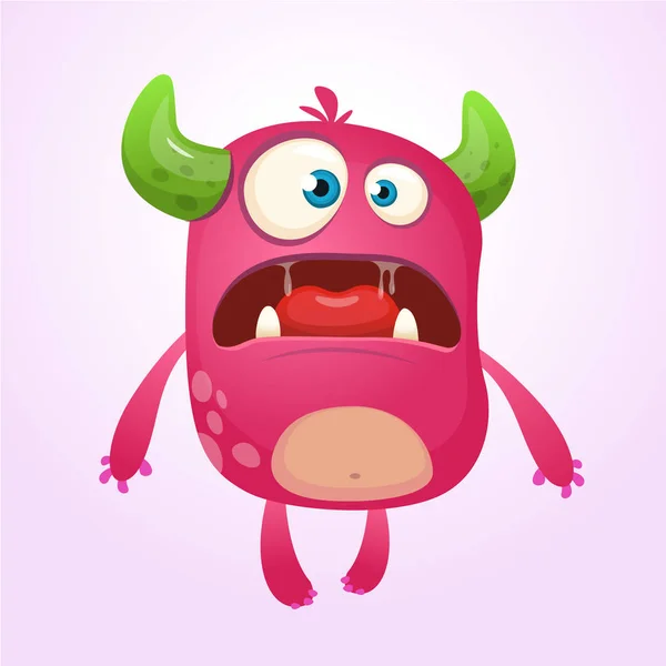 Cartoon roze monster. Monster buitenaardse illustratie met verrast expressie. Shocking pink monster mascotte ontwerp. Halloween vectorillustratie — Stockvector