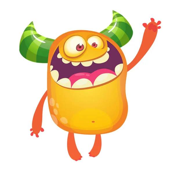Cartoon monster. Orange monster presenting. Halloween vector illustration. Design for emblem, print or sticker decoration — Stock Vector