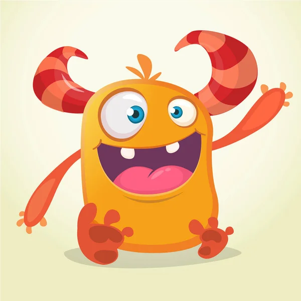 Happy cartoon monster. Halloween vector oranje en gehoornde monster. — Stockvector