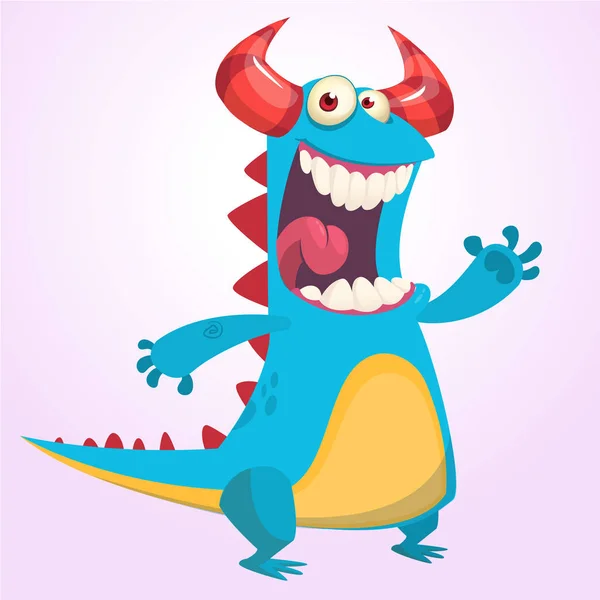 Feliz mascota monstruo azul de dibujos animados. Halloween vector ilustración aislado — Archivo Imágenes Vectoriales