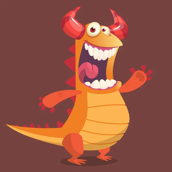 Cute cartoon orange dragon monster. Vector illustration. — Stock Vector