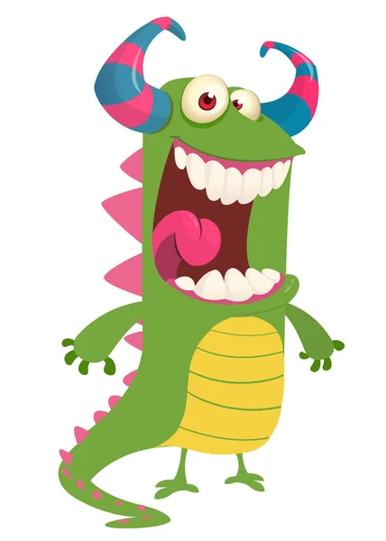 Cute cartoon green monster icon. Vector illustration. — Stock Vector