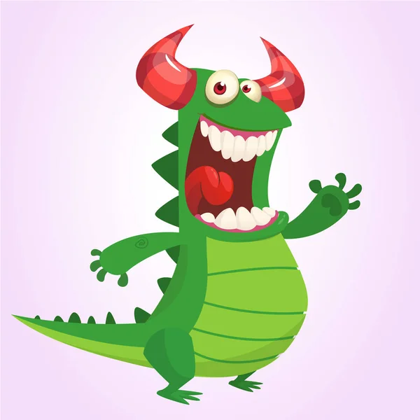 Cute cartoon green dragon. Vector illustration — Stock Vector