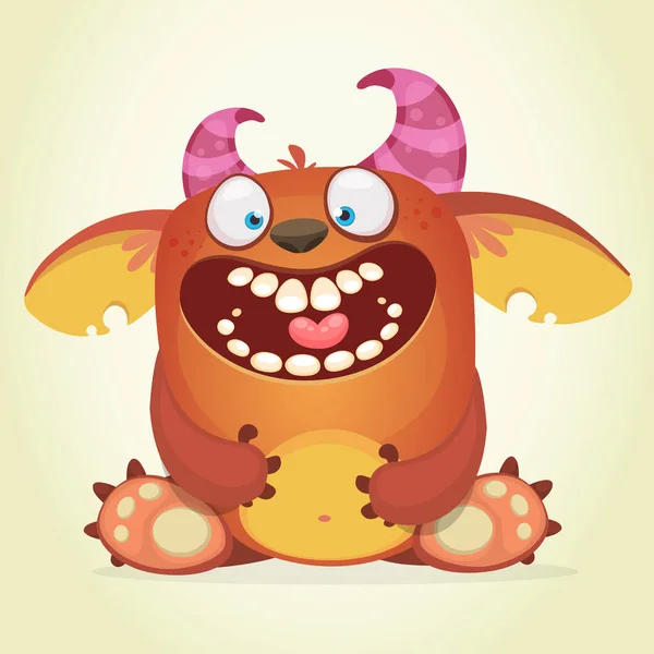 Happy cartoon fluffy monster. Vector troll or gremlin character — Stock Vector