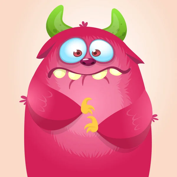 Šťastné kreslené monstrum. Vektor Halloween růžové chlupaté monstrum — Stockový vektor