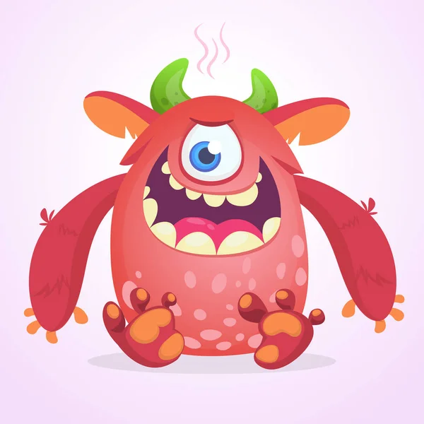 Happy cartoon pluizig monster. Vector teken — Stockvector