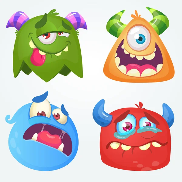 Lindos monstruos de dibujos animados. Conjunto de vectores de 4 iconos de monstruo de Halloween — Vector de stock