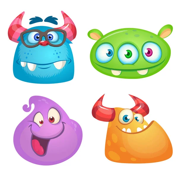 Cute cartoon monsters collection. Vector set of 4 Halloween monster icons — Stock Vector