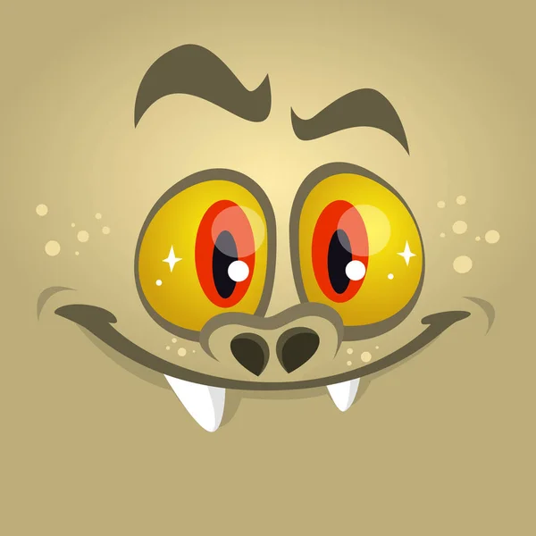 Cartoon monster face. Vector Halloween red monster avatar with wide smile. — Stock Vector