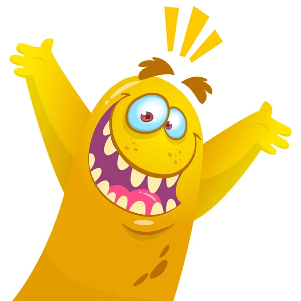 Cartoon yellow monster. Halloween vector illustration of excited monster — Stock Vector