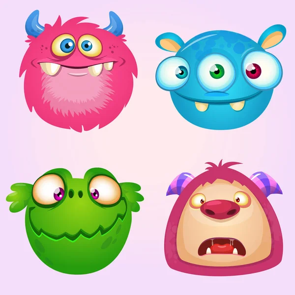 Cute cartoon monsters collection. Vector set of 4 Halloween monster icons — Stock Vector