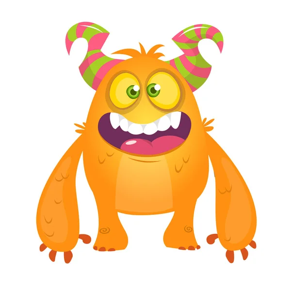 Roztomilý kreslený hloupé oranžové rohatou monstrum. Vektor znak troll nebo goblin — Stockový vektor