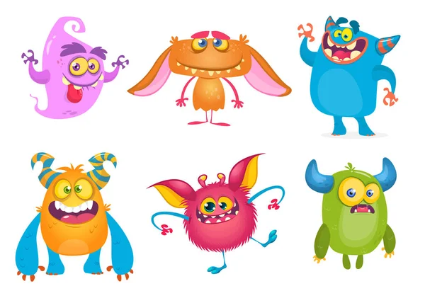 Cute cartoon Monsters. Vector set of cartoon monsters: ghost, goblin, bigfoot yeti, troll and alien. Halloween characters isolated — Stock Vector