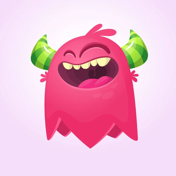 Gelukkig tekenfilmmonster. Lachend monster gezicht emotie. Halloween vector illustratie — Stockvector