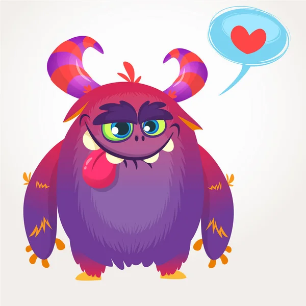 Cartoon violet cool monster verliefd. St Valentines vector illustratie van liefdevol monster — Stockvector