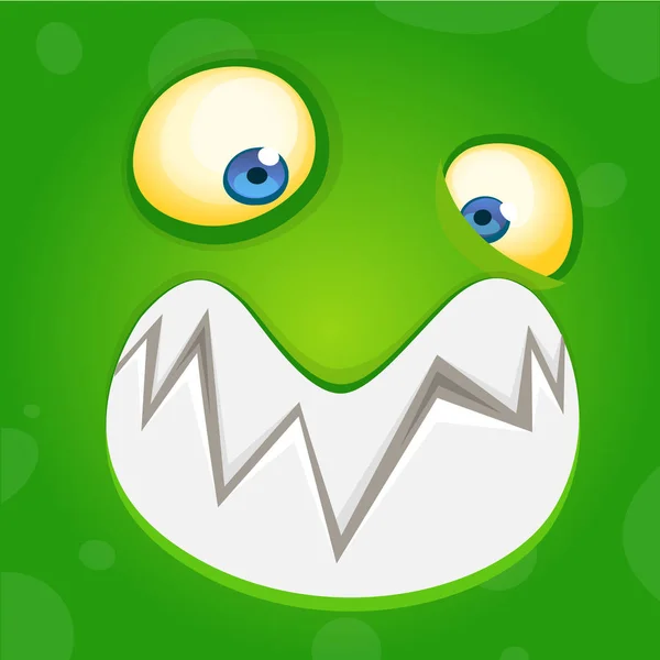 Faccia da mostro dei cartoni animati. Vettore Halloween verde felice avatar mostro fresco. Maschera partito — Vettoriale Stock