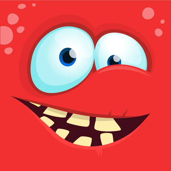 Cara de monstruo de dibujos animados aislada. Vector Halloween rojo feliz monstruo cuadrado avatar. Diseño para camisetas, pegatinas, estampados o invitaciones a fiestas — Vector de stock