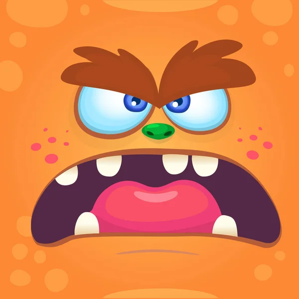 Cara de monstruo de dibujos animados. Vector Halloween naranja loco enojado monstruo troll — Vector de stock