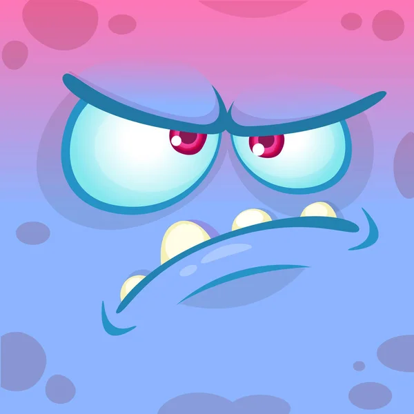 Cartoon angry monster face. Vector Halloween blue monster emotion avatar — Stock Vector